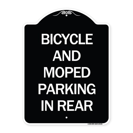 Signmission Bicycle and Moped Parking in Rear Heavy-Gauge Aluminum Architectural Sign, 24" x 18", BW-1824-24326 A-DES-BW-1824-24326